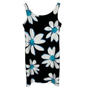 Studio I Black Sleeveless Dress Blue White Flowers Zip Back Women's Size 6